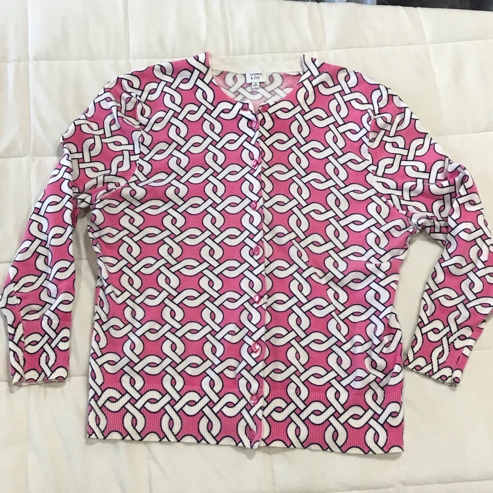 Crown & Ivy Pink and White Knit Sweater